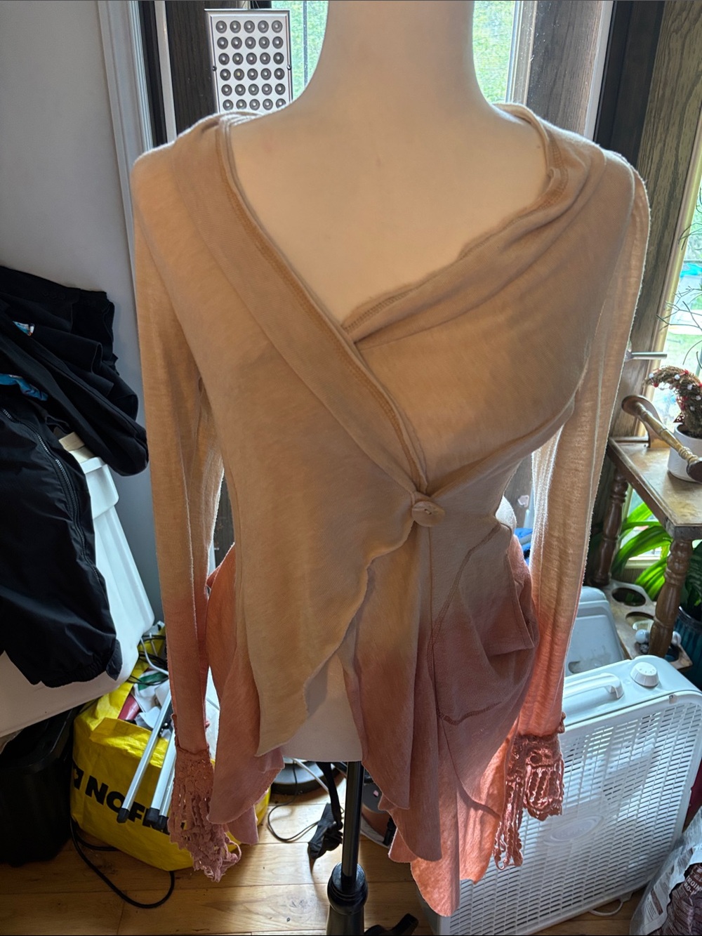 Scrapbook Peach to Dusty Rose Ombre Wrap-Front Long Sleeve Top
